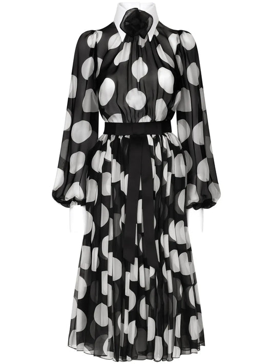 Dolce Gabbana Polka Dot Print Dress — Black/ White/ Red — Size S — Front View