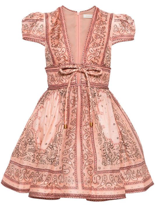 Zimmermann Matchmaker Bandana Print Minidress — Black/ Red/ Pink — Size XS — Front View