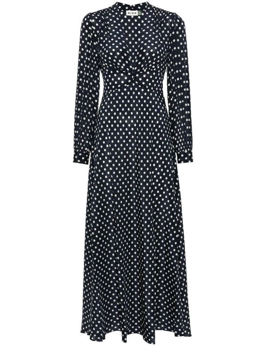 Rixo Emory Polka Dot Maxi Dress — White/ Blue/ Navy/ Red — Size XS — Front View