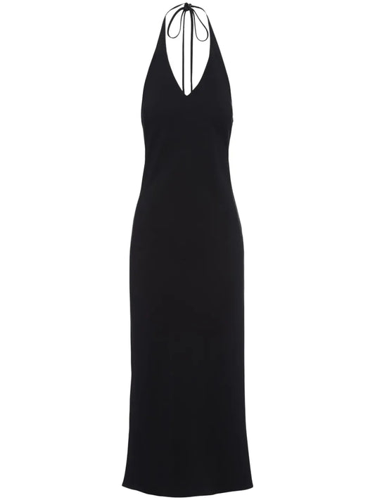 Prada Halterneck Sable Midi Dress — Black — Size S — Front View