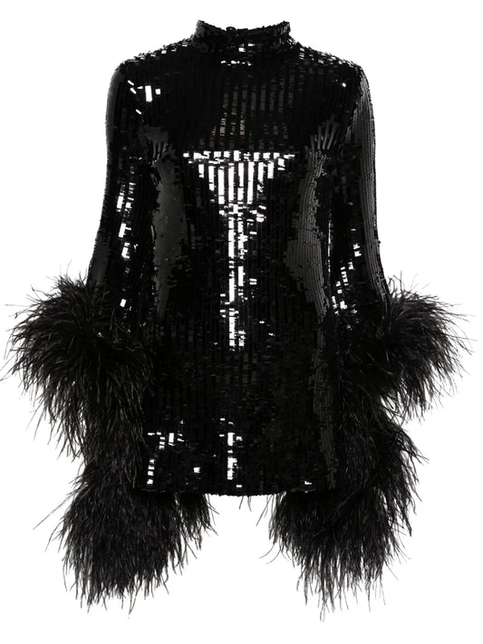 Taller Marmo Del Rio Disco Sequinned Mini Dress — Black/ Red — Size XS — Front View