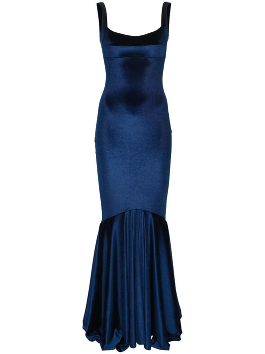 Atu Body Couture Sleeveless Velvet Mermaid Gown — Blue/ Navy — Size XS — Front View