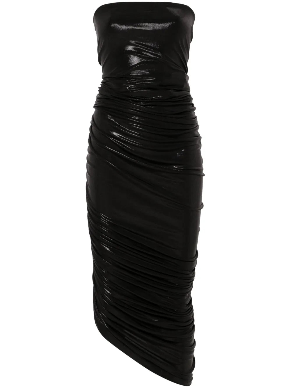 Norma Kamali Diana Shirred Midi Dress — Black/ Red — Size M — Front View