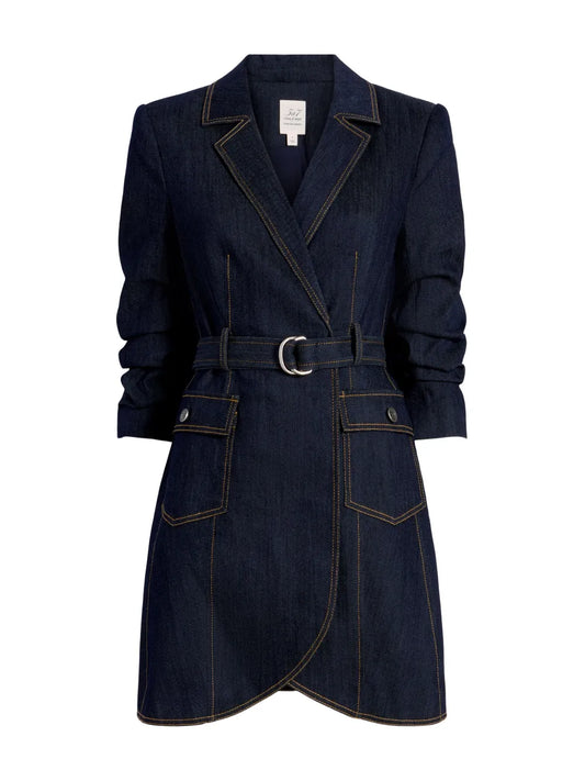 Cinq A Sept Jenessa Belted Denim Minidress — Blue — Size XS — Front View
