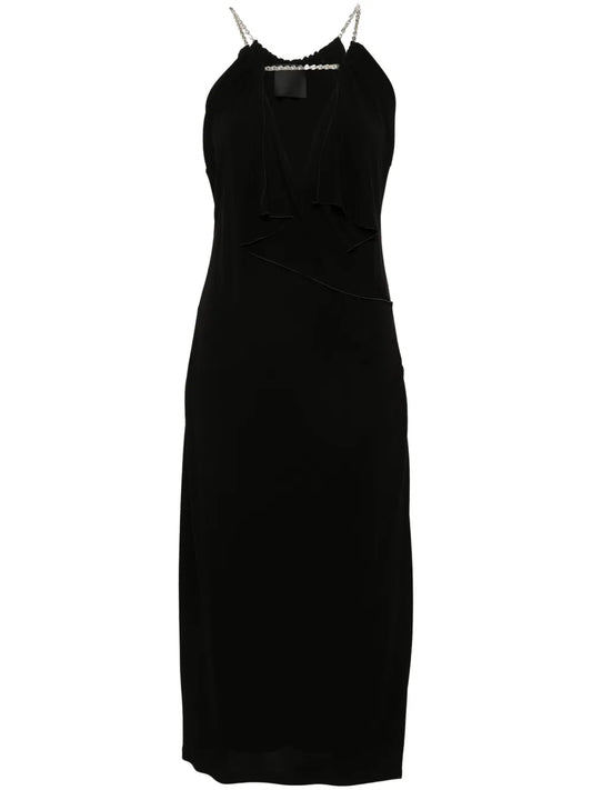 Givenchy Halterneck Midi Dress — Black/ Red — Size XS — Front View