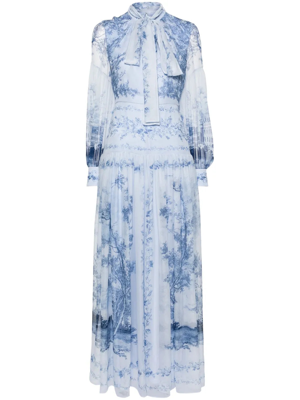 Erdem Graphic Print Silk Dress — Blue — Size XS — Front View