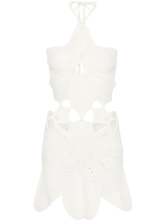 Cult Gaia Floreana Panelled Knit Dress — White/ Gold — Size XS — Front View