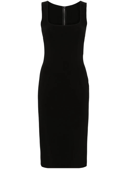 Dolce Gabbana Square Neck Sleeveless Midi Dress — Black — Size S — Front View