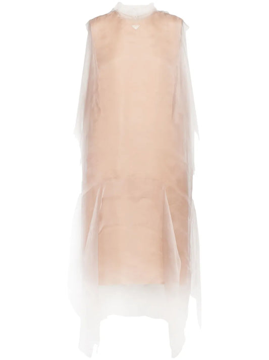 Prada Technical Voile Dress — Beige/ Red — Size S — Front View