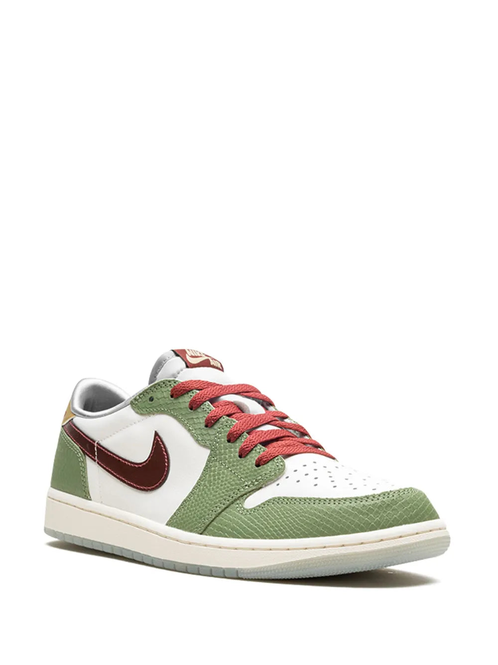 Air Jordan 1 Low Se Year Of The Dragon Sneakers — White/Light Olive Green/Red — Size US M 10.5 - US W 12 — Side View