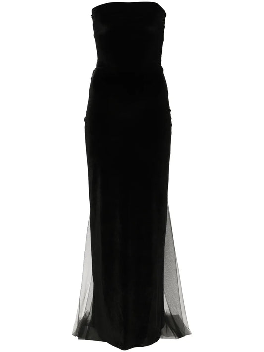 Atu Body Couture Bow Detail Velvet Gown — Black — Size XS — Front View