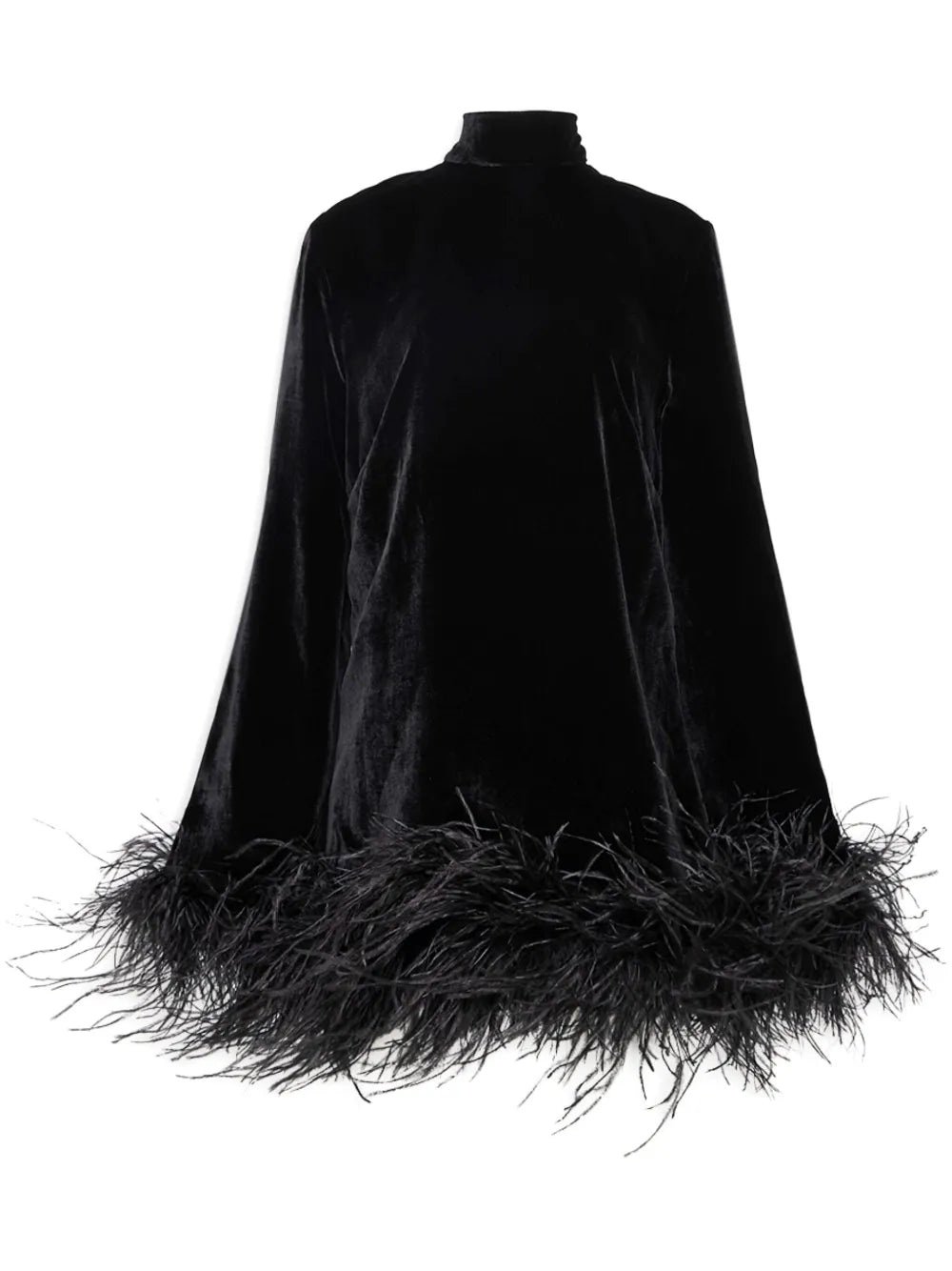 Taller Marmo Gina Feather Trim Minidress — Black — Size S — Front View