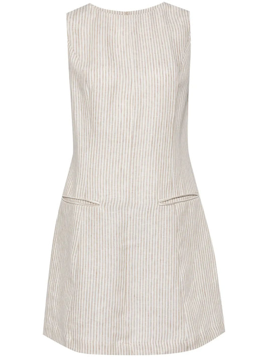 Reformation Citron Linen Dress — Beige/ White — Size XS — Front View