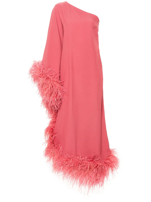 Taller Marmo Ubud Feather Trim Dress — Pink — Size XS — Front View