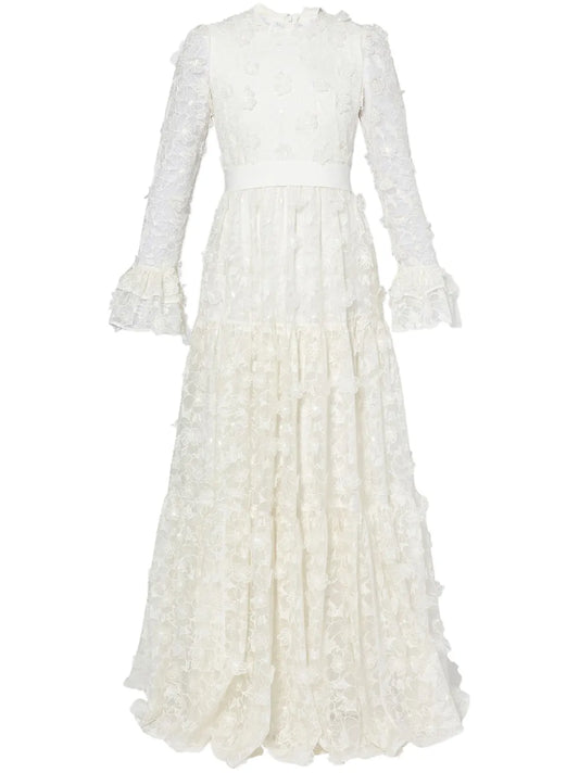 Erdem Alvaro Floral Cutwork Silk Organza Gown — White/ Ivory — Size XS — Front View