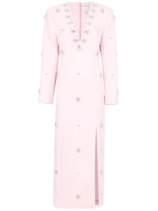 Huishan Zhang Aurore Crystal Embellished Midi Dress — Pink — Size XS — Front View