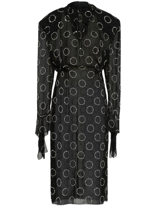 Prada Crystal Embellished Georgette Midi Dress — Black/ Red — Size S — Front View