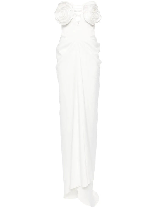 Ana Radu Floral Applique Draped Dress — White — Size XS — Front View