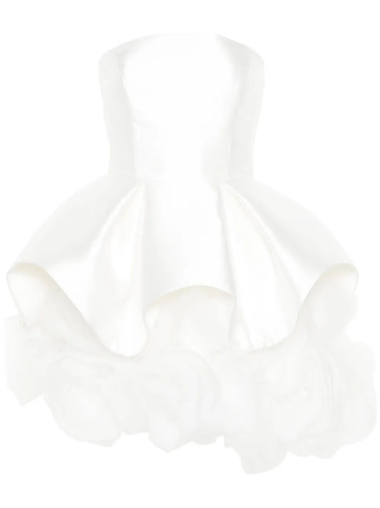 Ana Radu Floral Applique Mini Dress — White — Size XS — Front View