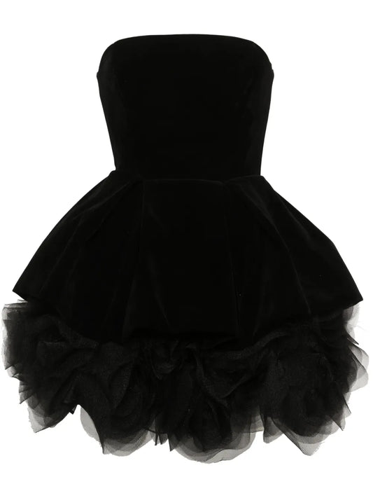 Ana Radu Strapless Velvet Mini Dress — Black — Size S — Front View