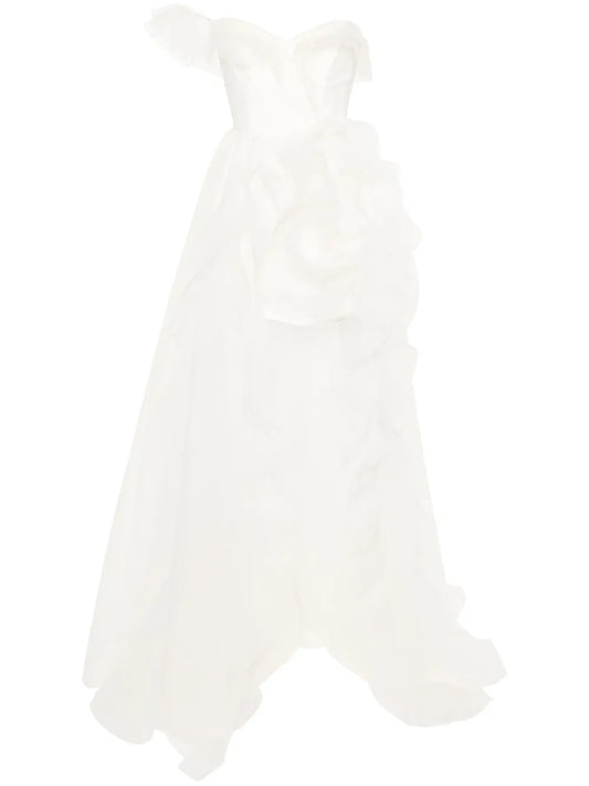 Ana Radu Asymetric Ruffled Gown — White/ Cream — Size S — Front View
