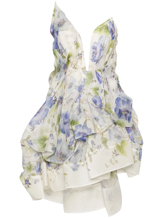 Zimmermann Natura Draped Mini Dress — White/ Red — Size XS — Front View