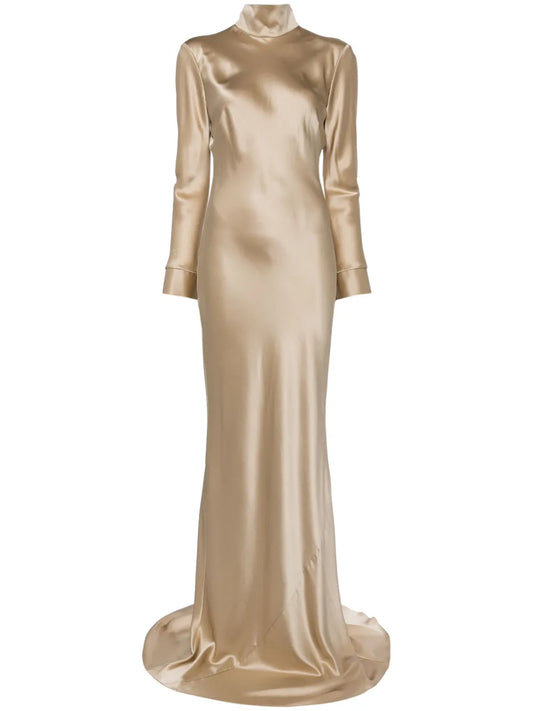 Michelle Mason Long Sleeve Silk Gown — Same as shown — Size XS — Front View