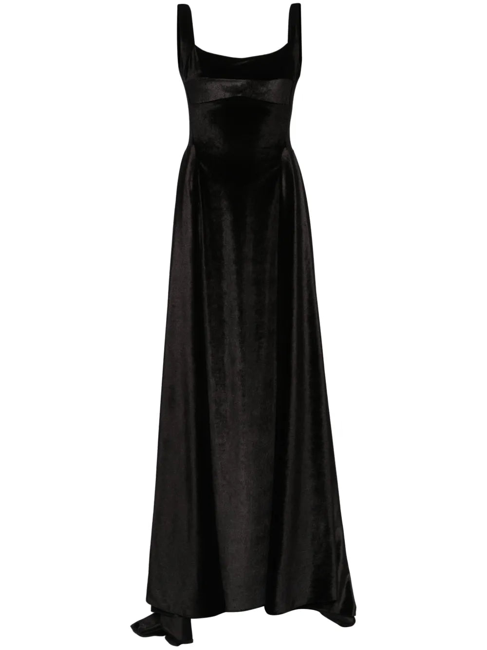 Atu Body Couture V Back Velvet Gown — Black — Size XS — Front View