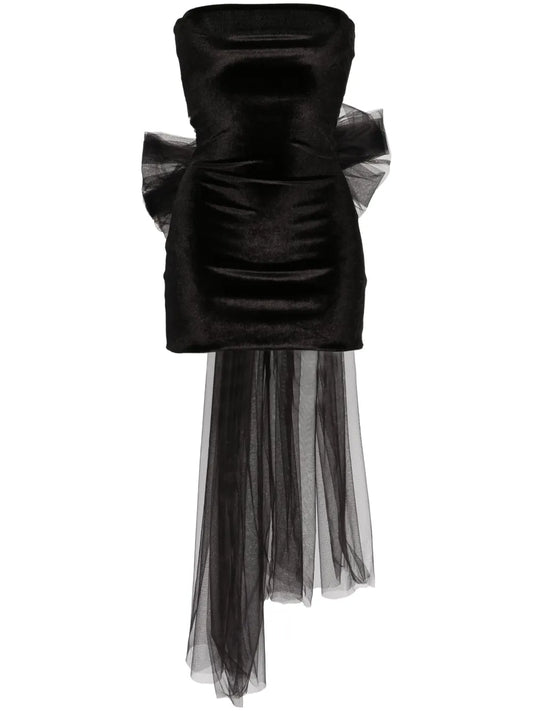 Atu Body Couture Oversize Bow Velvet Miniskirt — Black — Size XS — Front View