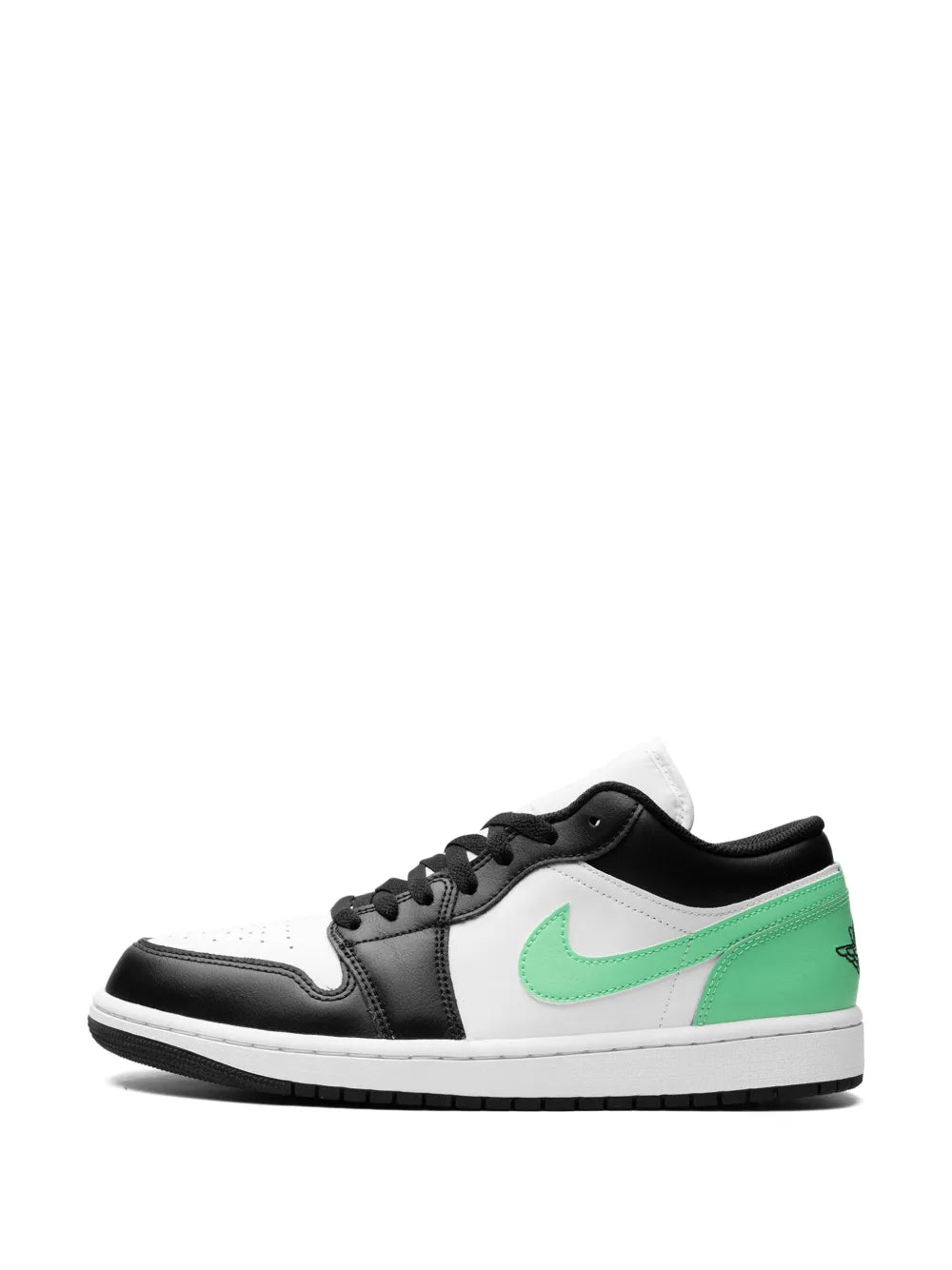 Air Jordan 1 Low Green Glow Sneakers — Black/White/Green — Size US M 11.5 - US W 13 — Detail View