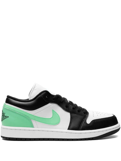 Air Jordan 1 Low Green Glow Sneakers — Black/White/Green — Size US M 11.5 - US W 13 — Front View