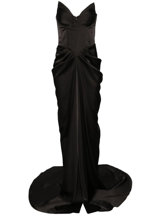 Ana Radu Corset Style Satin Gown — Black — Size XS — Front View