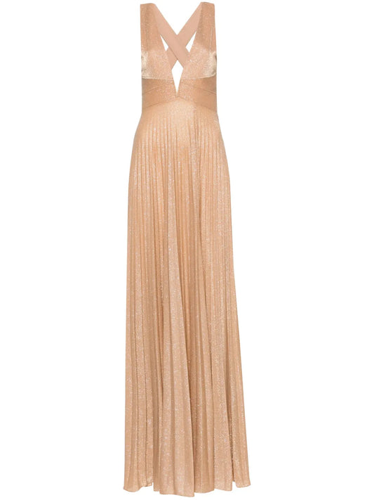 Nissa Glittery Plisse Effect Gown — Red/ Gold — Size XS — Front View