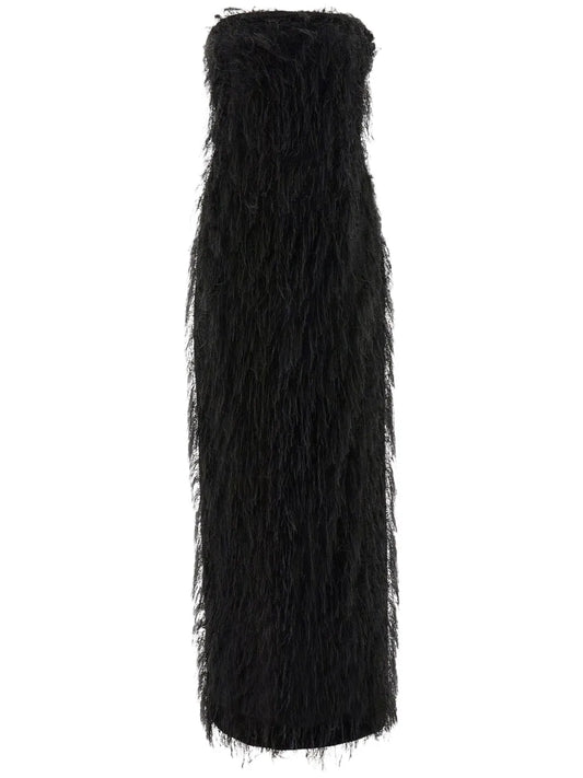 Ferragamo Fringes Maxi Dress — Black — Size XS — Front View