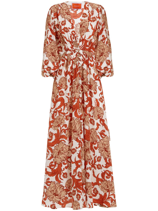 La Doublej Camerino Abstract Pattern Silk Dress — Red — Size XS — Front View