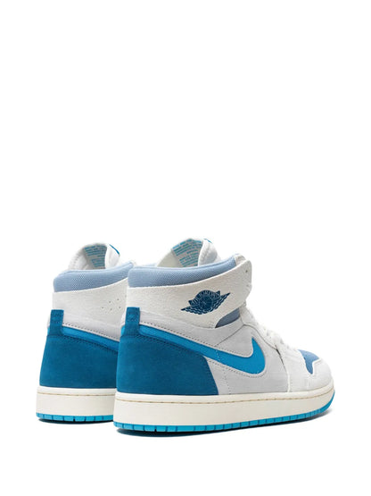 Air Jordan 1 High Zoom Air Cmft 2 Dark Powder Blue Sneakers — White/Light Blue — Size US M 8.5 - US W 10 — Back View