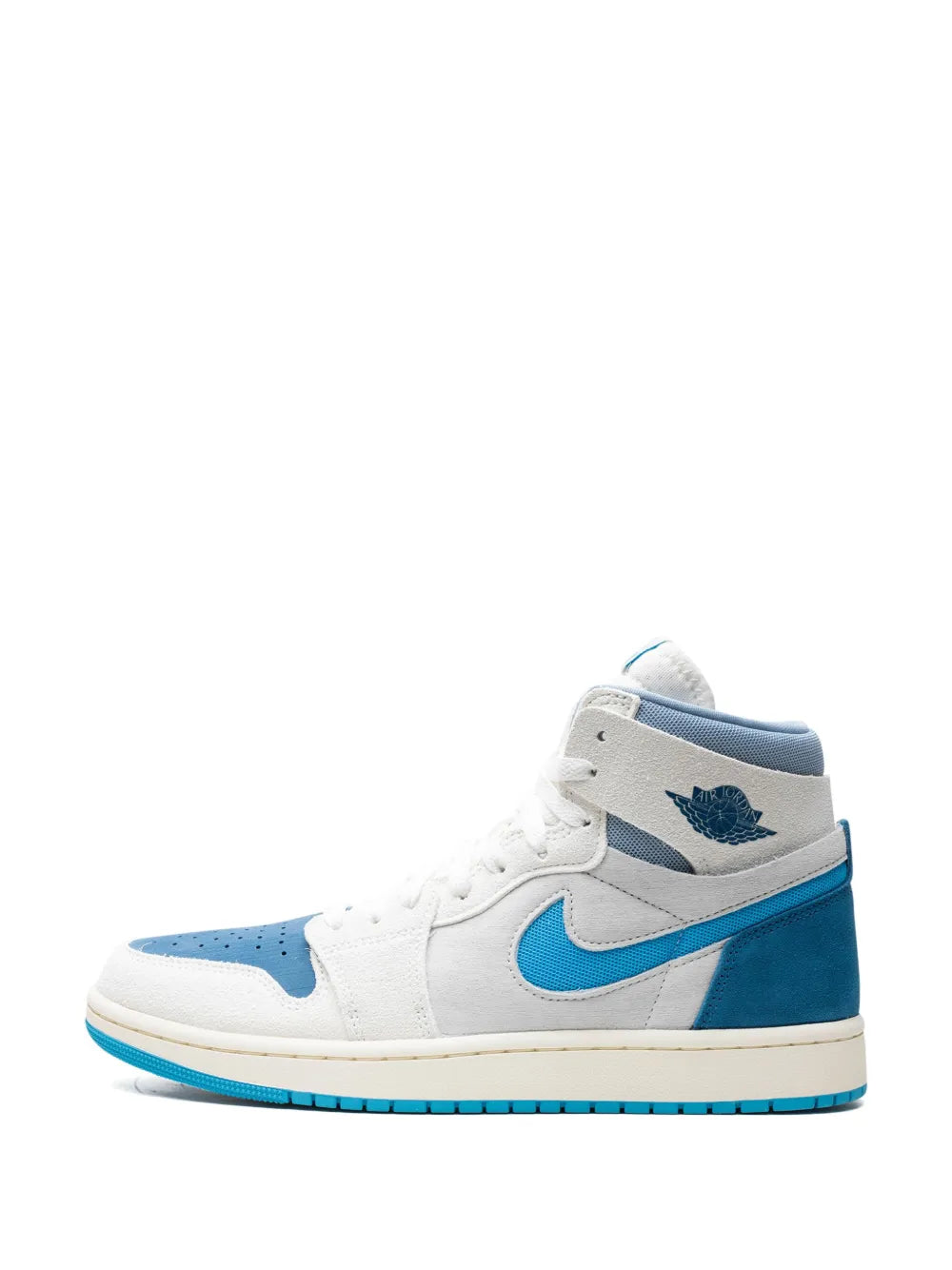 Air Jordan 1 High Zoom Air Cmft 2 Dark Powder Blue Sneakers — White/Light Blue — Size US M 8.5 - US W 10 — Detail View