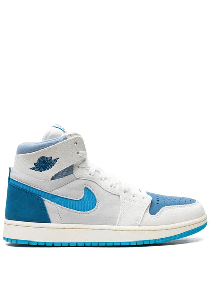 Air Jordan 1 High Zoom Air Cmft 2 Dark Powder Blue Sneakers — White/Light Blue — Size US M 8.5 - US W 10 — Front View