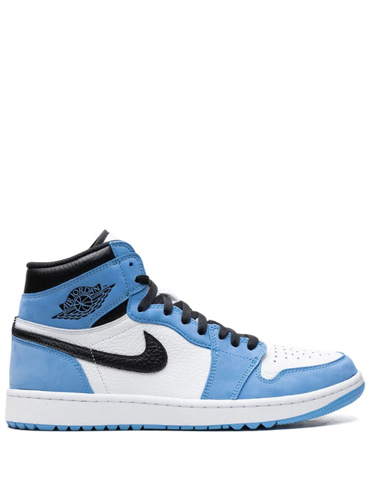Air Jordan 1 High Golf University Blue Sneakers — Blue/White/Black — Size US M 6.5 - US W 8 — Front View