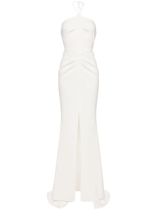 Maticevski Halterneck Maxi Dress — White/ Red — Size S — Front View