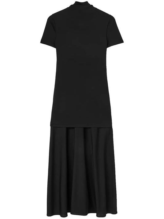 Jil Sander Layered Design Midi Dress — Black/ Red — Size XS — Front View