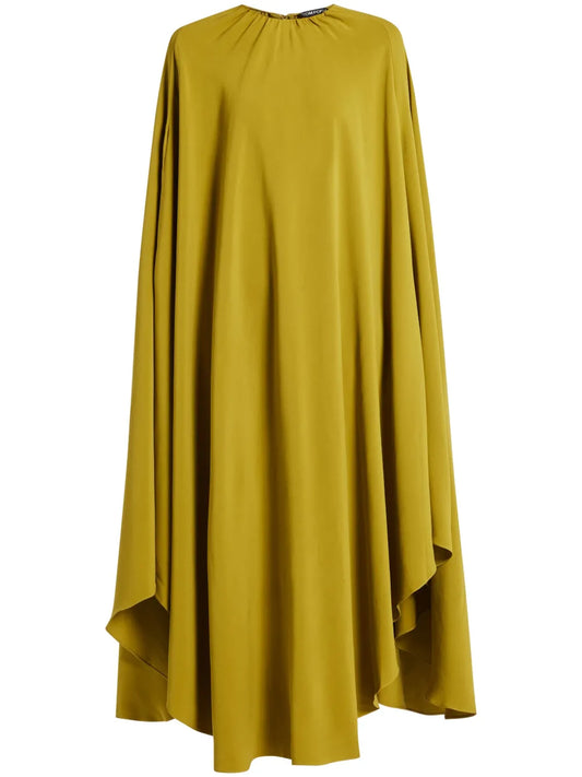 Tom Ford Cape Effect Georgette Gown — Tan/ Green/ Olive — Size XS — Front View