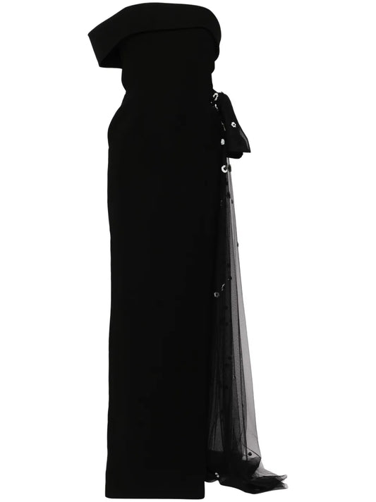 Saiid Kobeisy Floral Applique Off Shoulder Gown — Black — Size XS — Front View