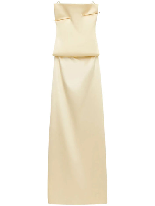 Loewe Pin Open Back Silk Maxi Dress — Yellow — Size XS — Front View