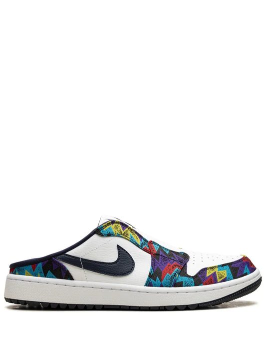Air Jordan 1 Leather Mules — White/Multicolour — Size US M 11.5 - US W 13 — Front View