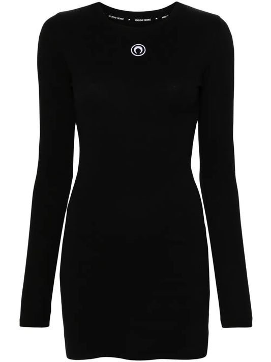 Marine Serre Crescent Moon Embroidered Mini Dress — Black/ Red — Size XS — Front View