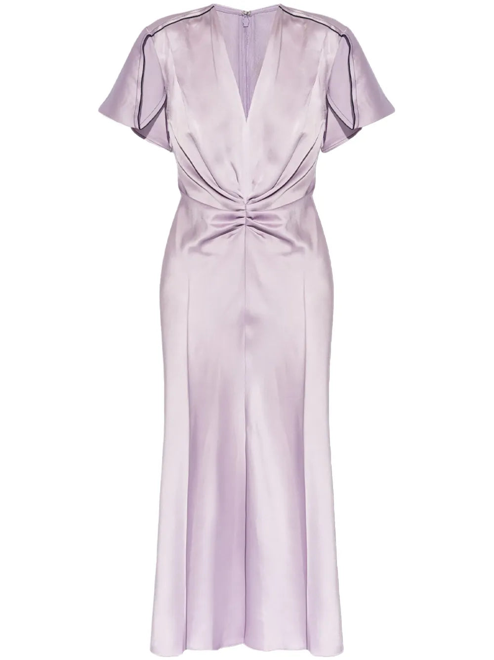 Victoria Beckham Ruched Satin Midi Dress — Purple — Size S — Front View