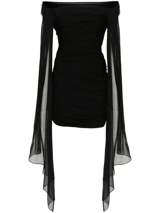 Givenchy Off Shoulder Draped Mini Dress — Black — Size XS — Front View