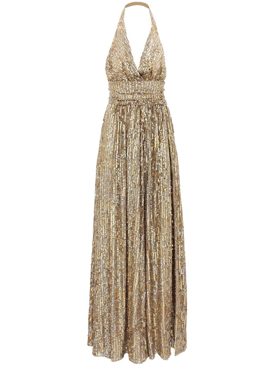 Dolce Gabbana Sequined Dress — Red/ Gold — Size S — Front View