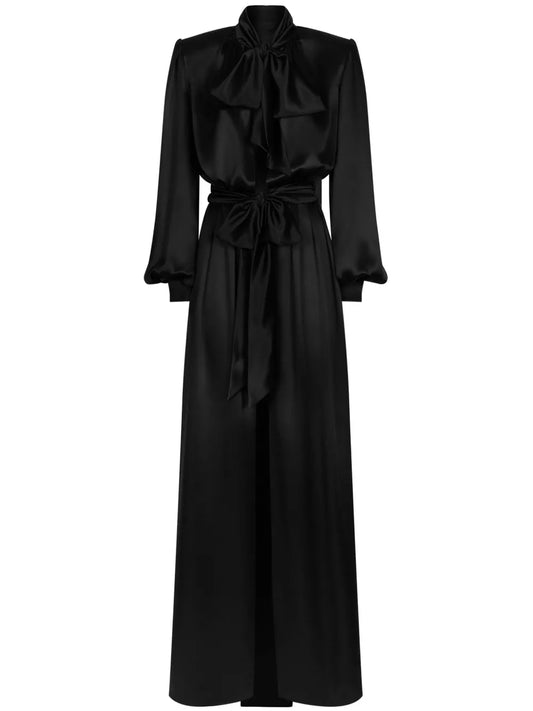 Dolce Gabbana Satin Dress — Black — Size XS — Front View